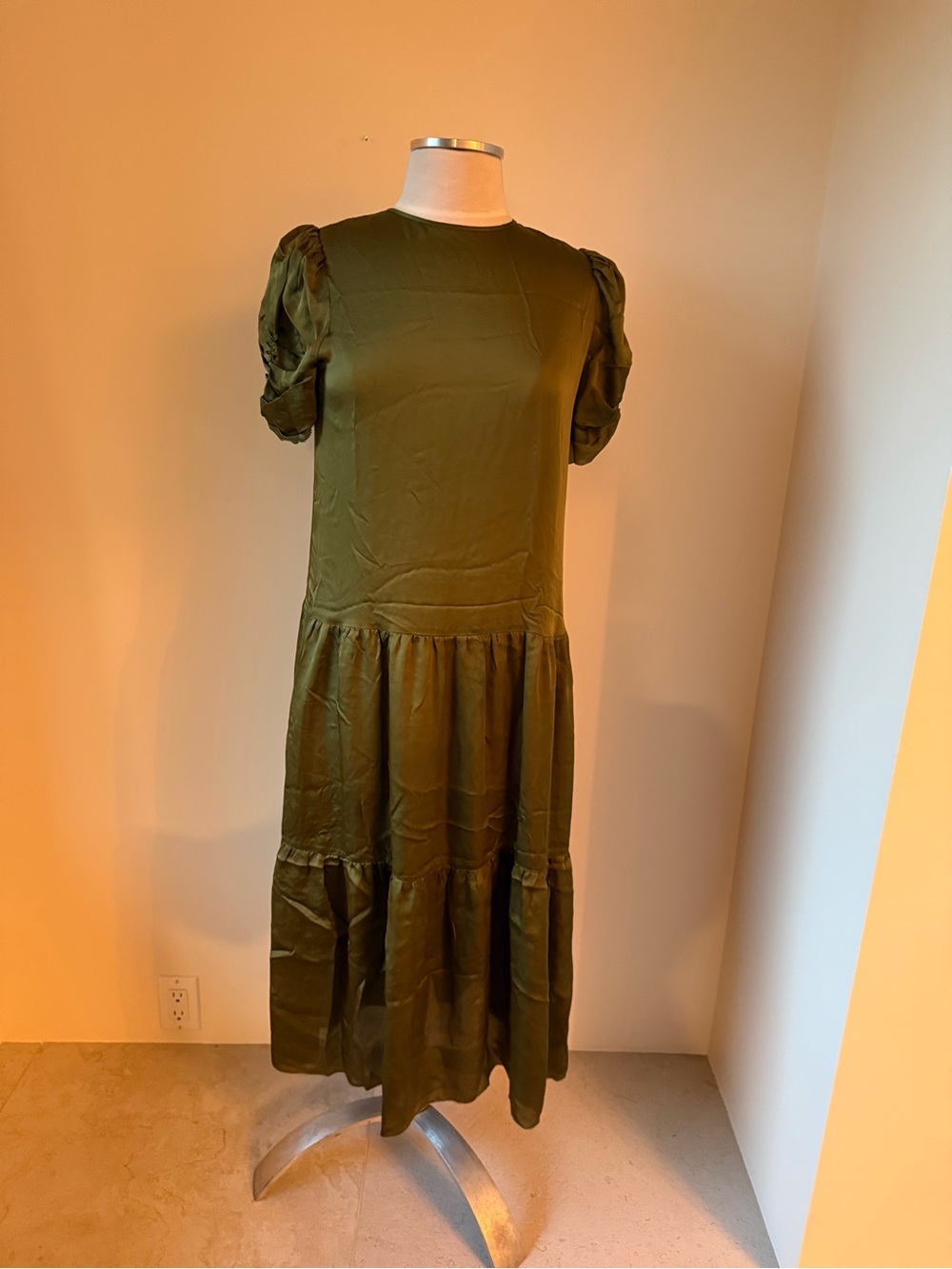Cami NYC Olive Green Tiered Puff Sleeve Maxi Dress